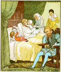 Mit Lippen so kalt wie Stein küssen sie die kleinen Kinder, Illustration für Babes in the Wood, 1885
